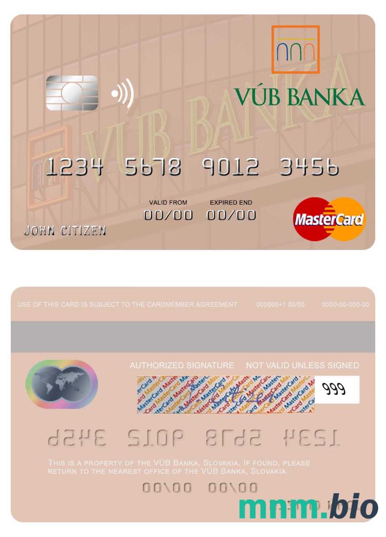 Slovakia VÚB Banka przykład karty mastercard w formacie PSD